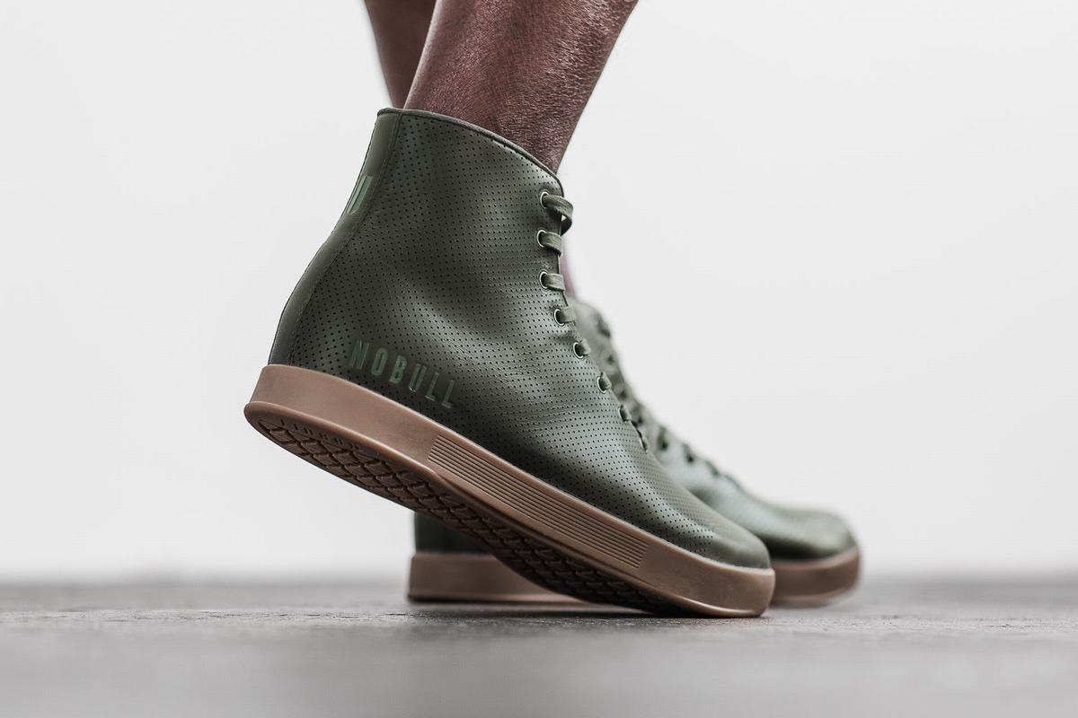 Basket Nobull High-Top Army Leather Trainer Homme Vert Olive | XF2970631