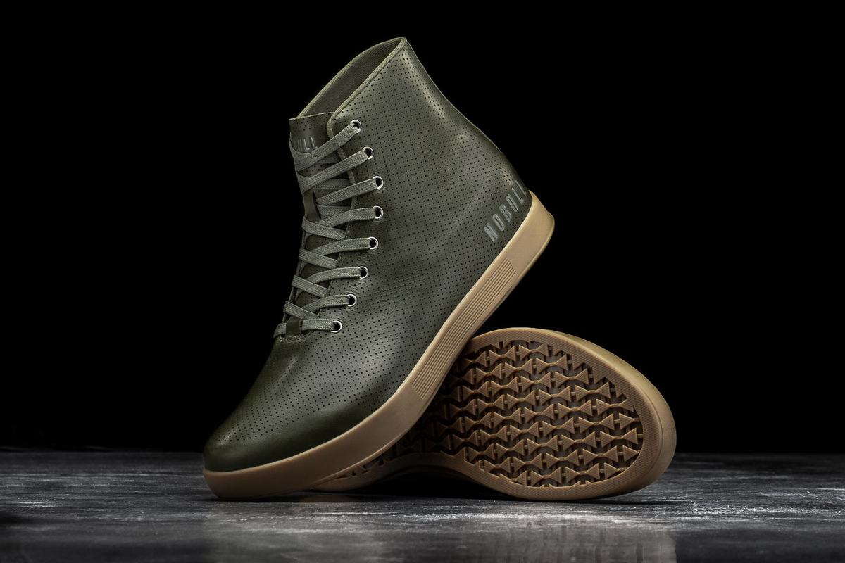 Basket Nobull High-Top Army Leather Trainer Homme Vert Olive | XF2970631