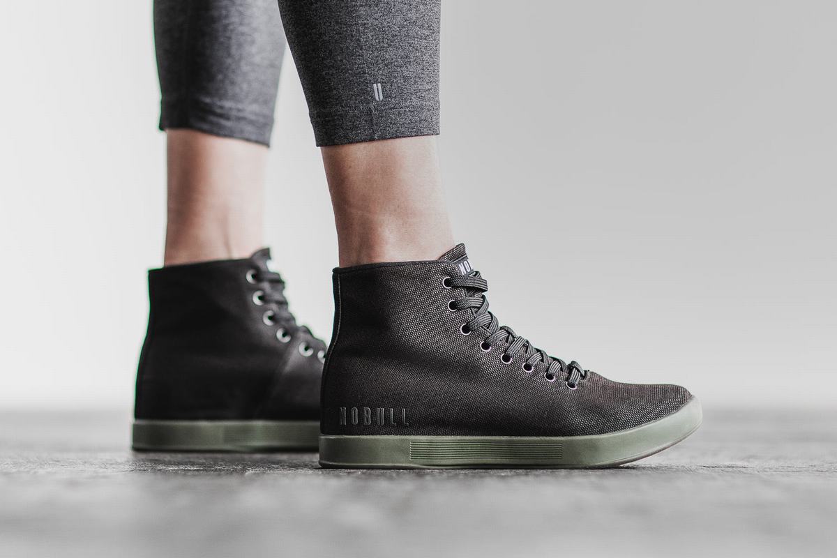 Basket Nobull High-Top Canvas Trainer Femme Noir Vert Foncé | AJ7028439