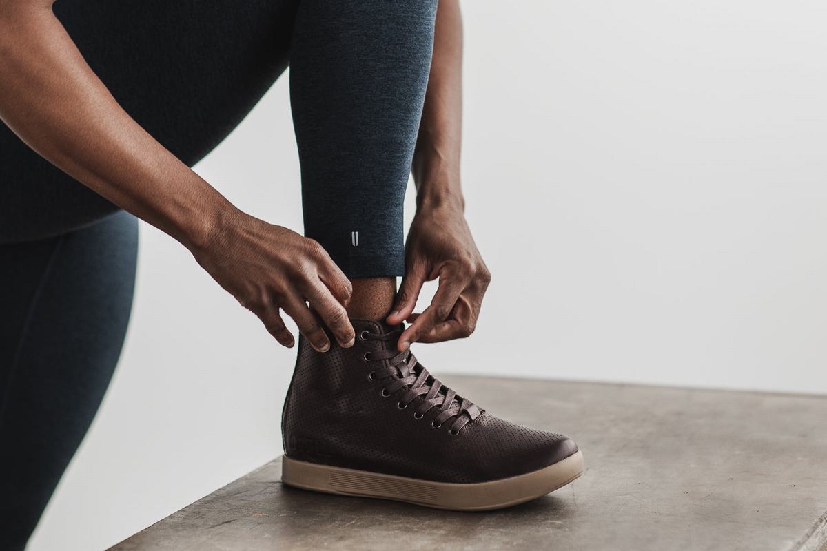 Basket Nobull High-Top Leather Trainer Femme Marron | DZ4657309