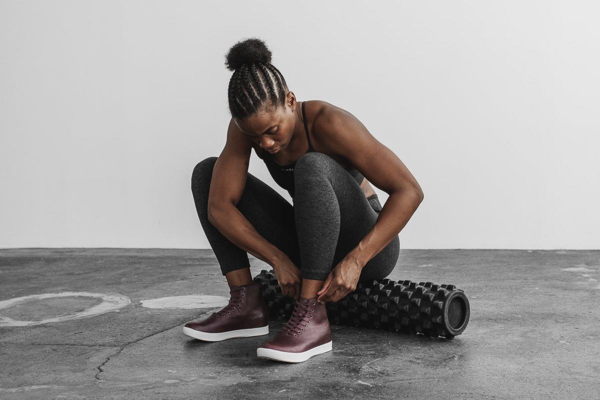 Basket Nobull High-Top Leather Trainer Femme Bordeaux | LS4759612