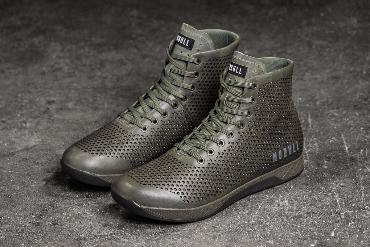 Basket Nobull High-Top Leather Trainer Homme Vert Olive | PW5964138