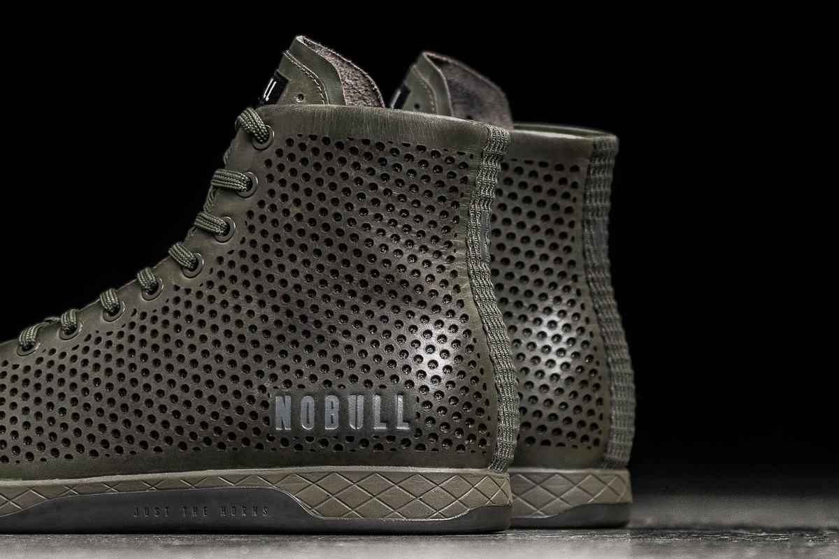 Basket Nobull High-Top Leather Trainer Homme Vert Olive | PW5964138