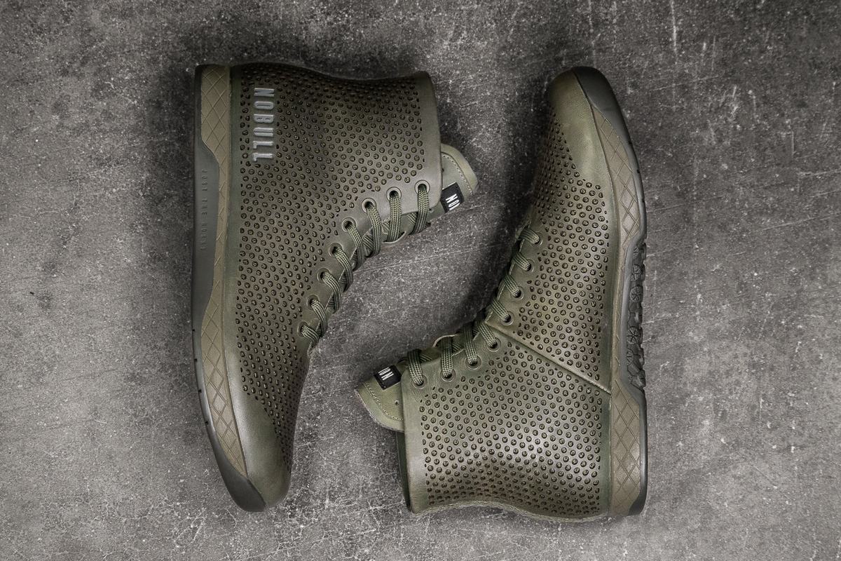 Basket Nobull High-Top Leather Trainer Homme Vert Olive | PW5964138