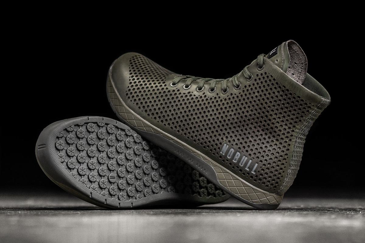 Basket Nobull High-Top Leather Trainer Homme Vert Olive | PW5964138