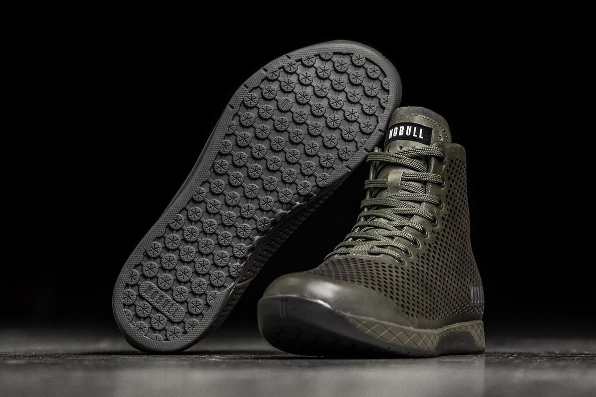 Basket Nobull High-Top Leather Trainer Homme Vert Olive | PW5964138