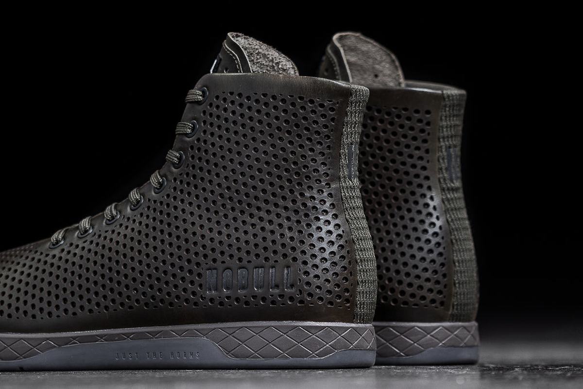Basket Nobull High-Top Leather Trainer Homme Vert Olive | VD2713850