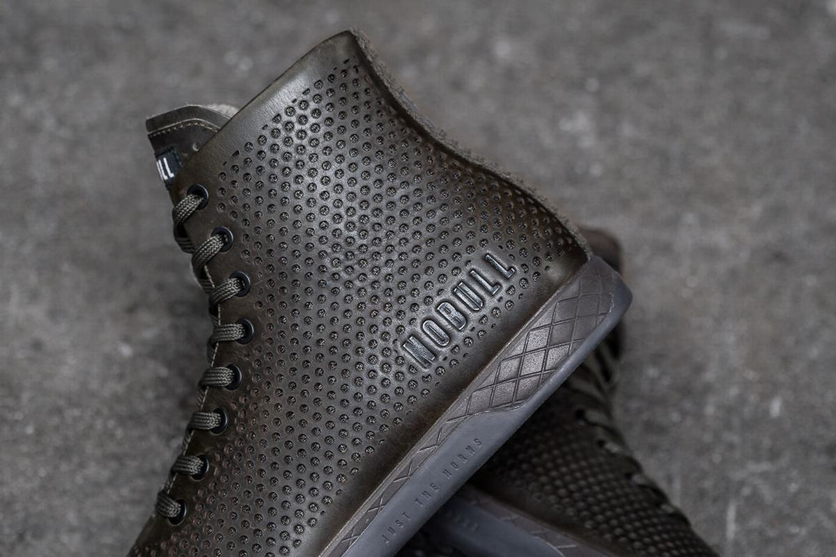 Basket Nobull High-Top Leather Trainer Homme Vert Olive | VD2713850