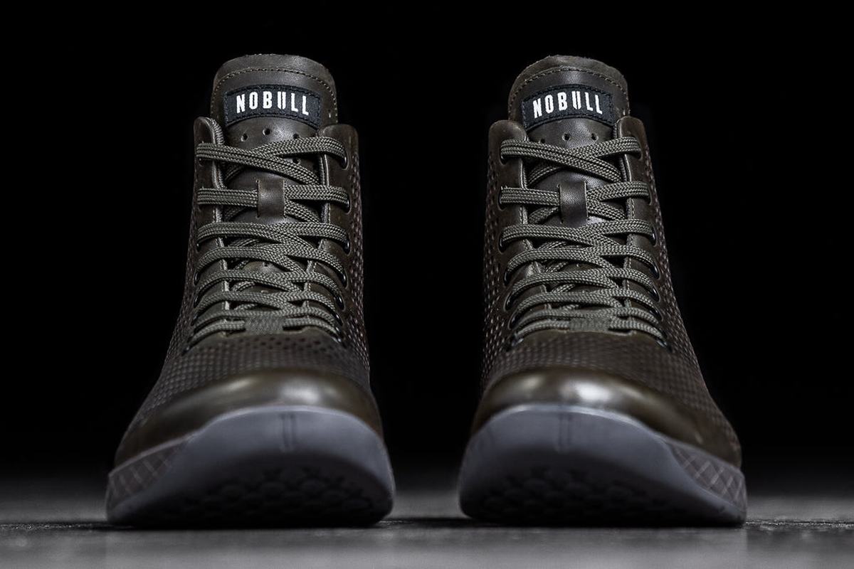 Basket Nobull High-Top Leather Trainer Homme Vert Olive | VD2713850