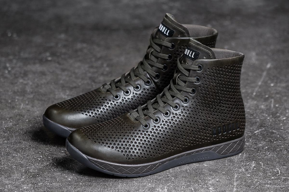 Basket Nobull High-Top Leather Trainer Homme Vert Olive | VD2713850