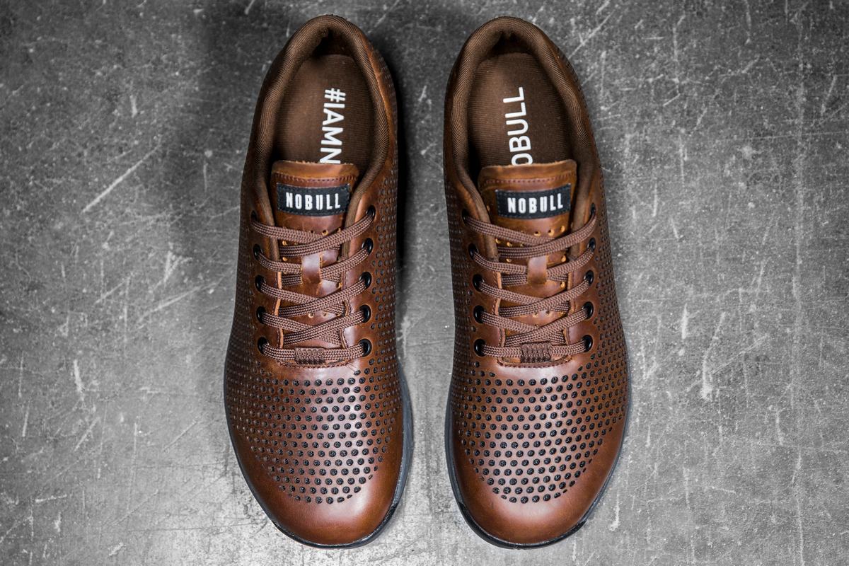 Basket Nobull Leather Trainer Homme Cafe | OU6912078