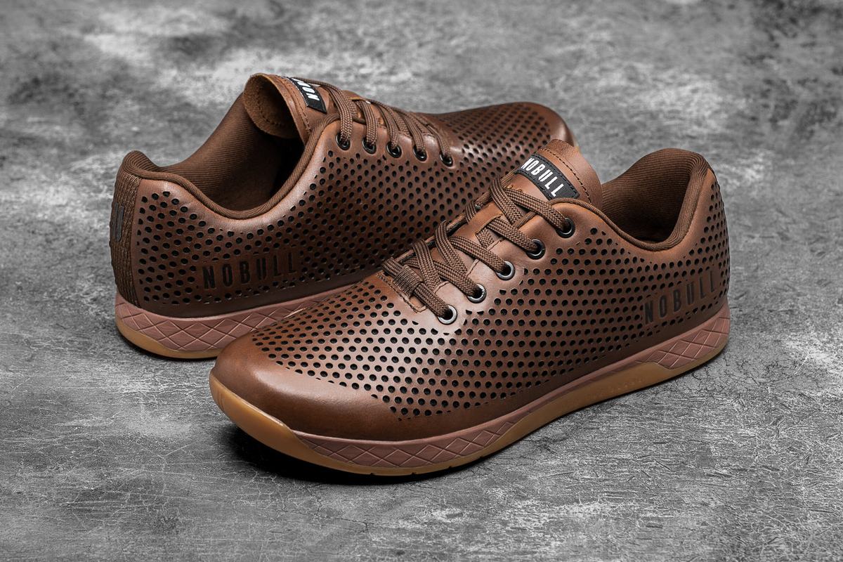 Basket Nobull Leather Trainer Homme Cafe | XD2735019