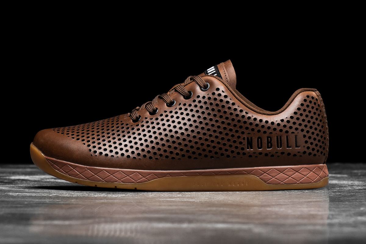 Basket Nobull Leather Trainer Homme Cafe | XD2735019