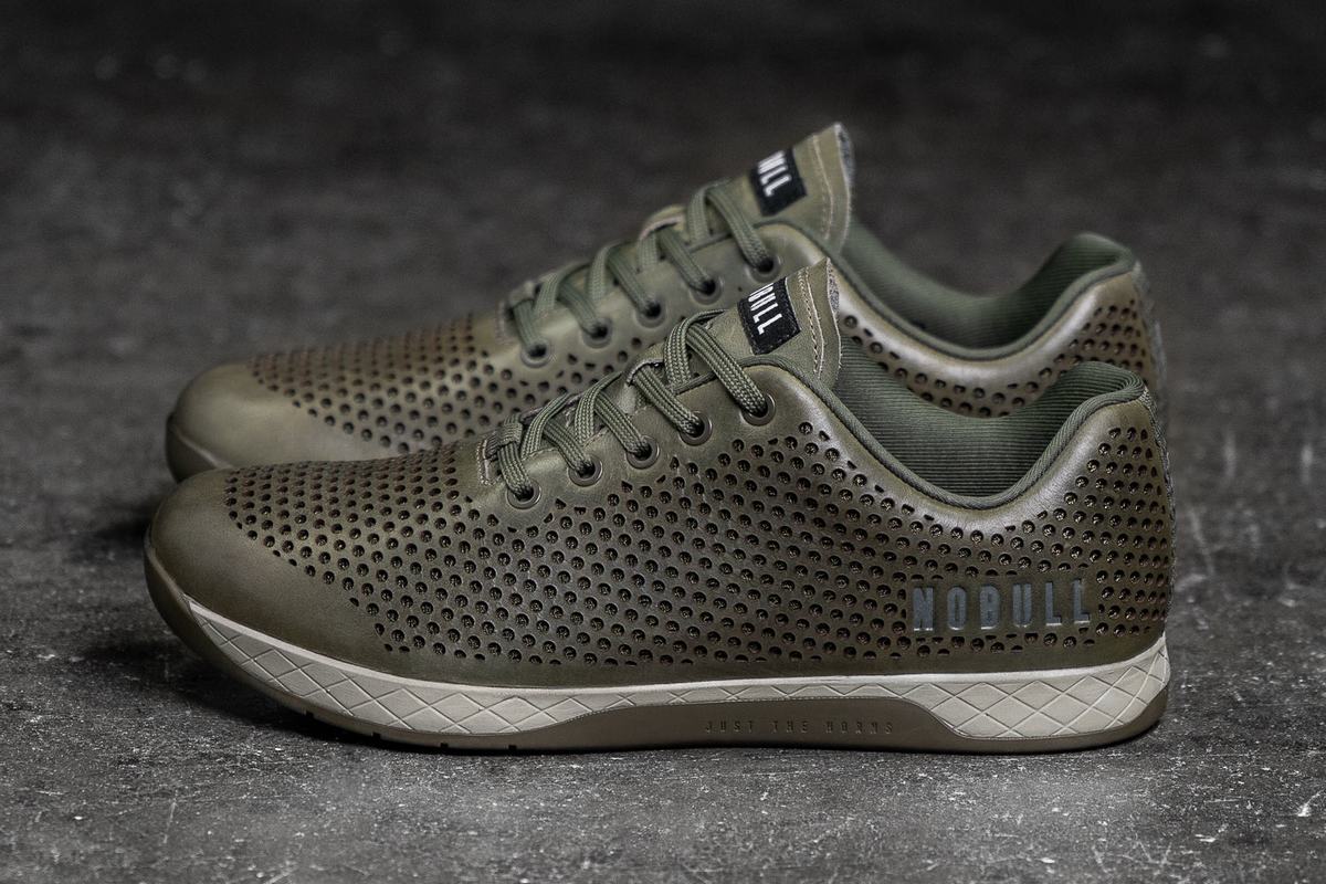 Basket Nobull Leather Trainer Homme Vert Olive | TM8762510