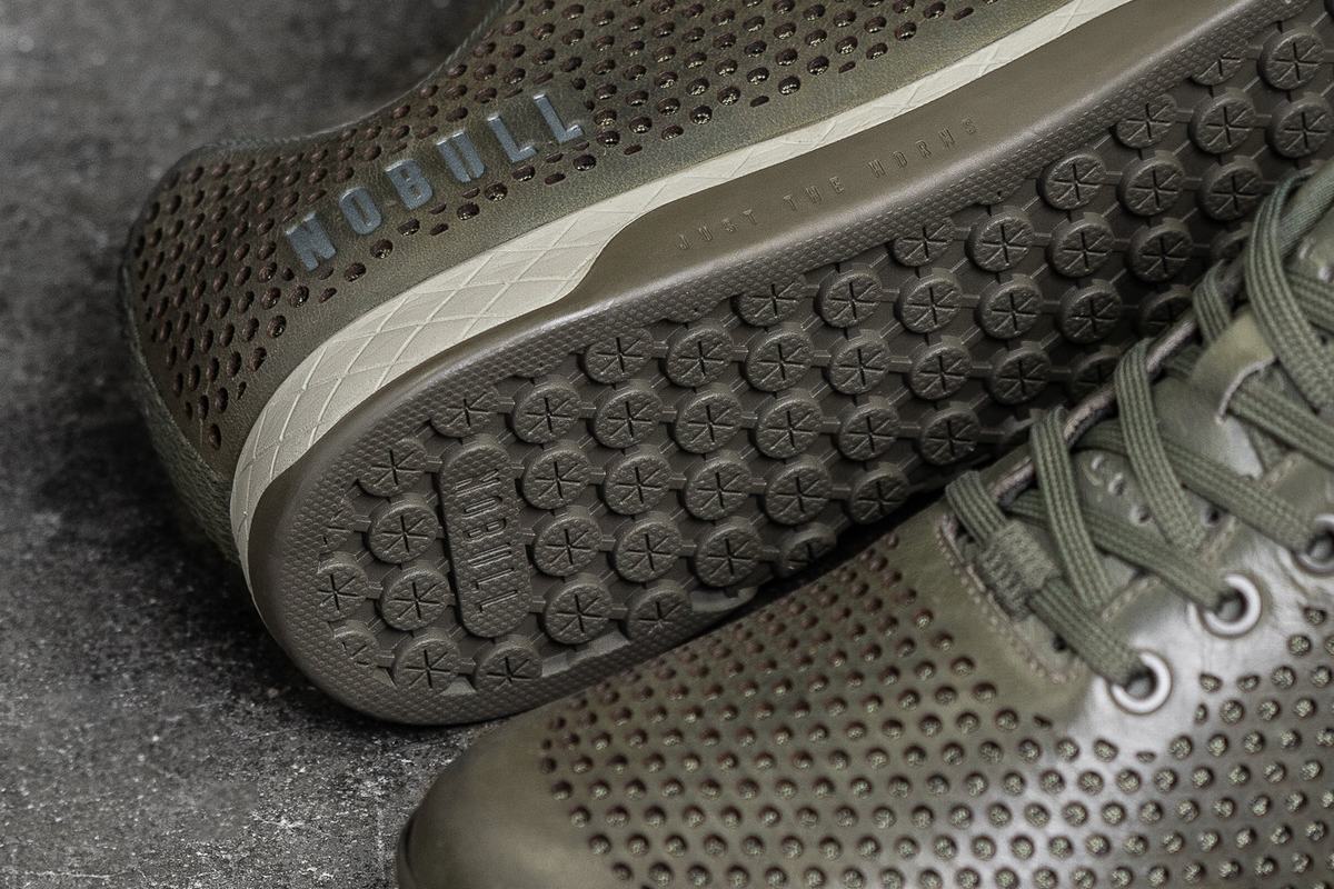 Basket Nobull Leather Trainer Homme Vert Olive | TM8762510