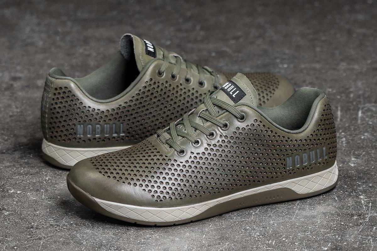 Basket Nobull Leather Trainer Homme Vert Olive | TM8762510