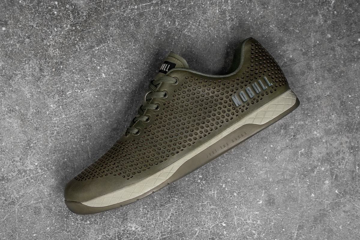 Basket Nobull Leather Trainer Homme Vert Olive | TM8762510