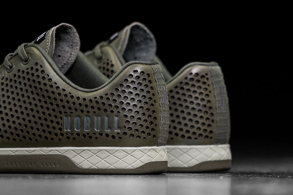 Basket Nobull Leather Trainer Homme Vert Olive | TM8762510