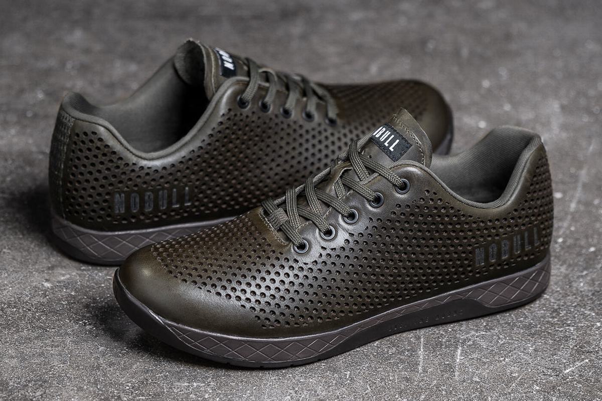 Basket Nobull Leather Trainer Homme Vert Olive | VI3821479