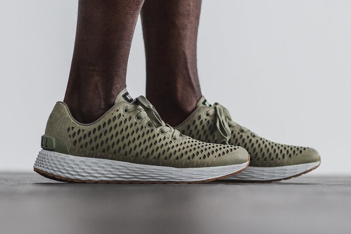 Chaussures Running Nobull Leather Runner Homme Vert Olive | AF2689317