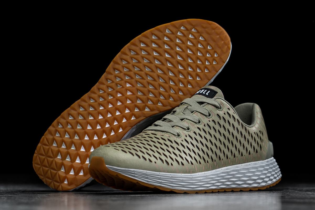 Chaussures Running Nobull Leather Runner Homme Vert Olive | AF2689317