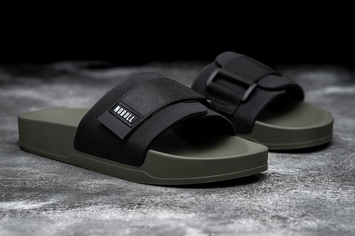 Claquette Nobull Adjustable Homme Noir Vert Foncé | RU4351720