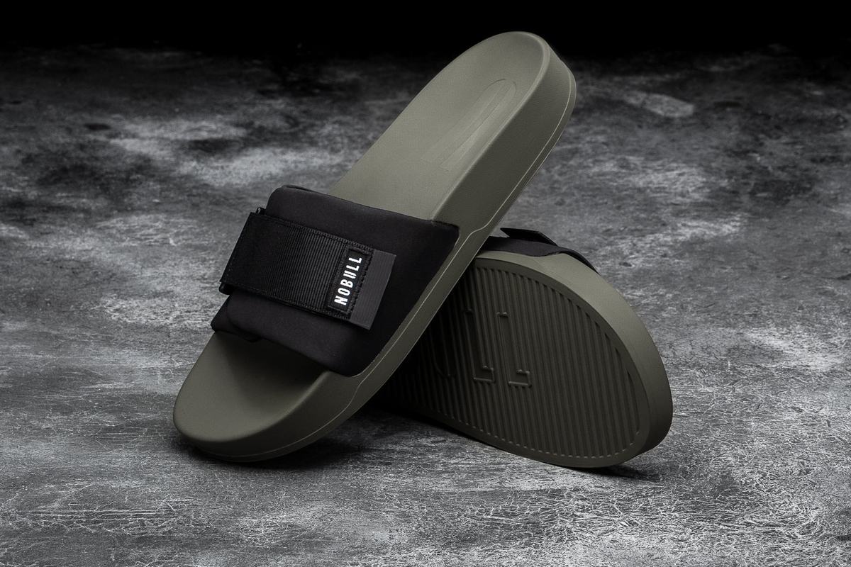 Claquette Nobull Adjustable Homme Noir Vert Foncé | RU4351720
