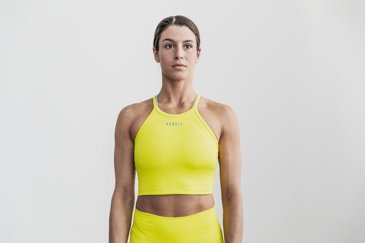 Debardeur Nobull Halter Crop Tank Neon Ribbed Femme Jaune | AI3812764