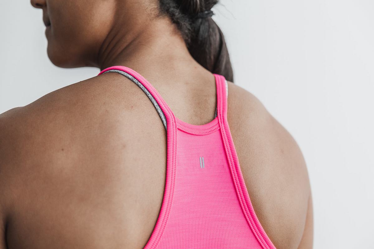 Debardeur Nobull Halter Crop Tank Neon Ribbed Femme Rose | CB8239057