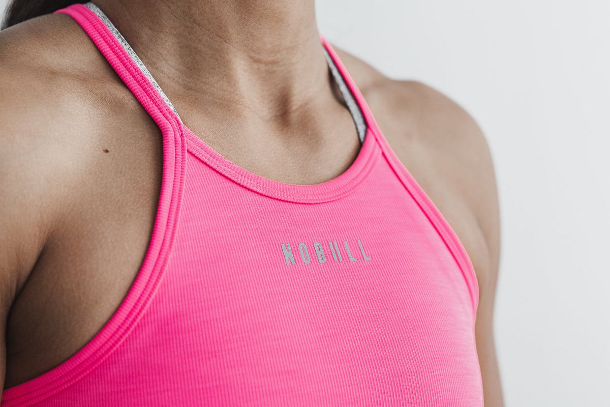 Debardeur Nobull Halter Crop Tank Neon Ribbed Femme Rose | CB8239057