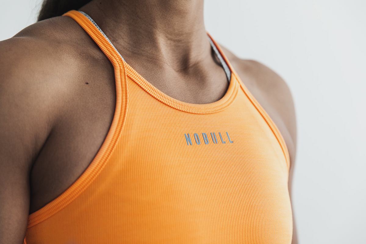 Debardeur Nobull Halter Crop Tank Neon Ribbed Femme Orange | GV0467293