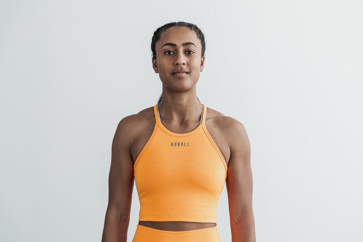 Debardeur Nobull Halter Crop Tank Neon Ribbed Femme Orange | GV0467293