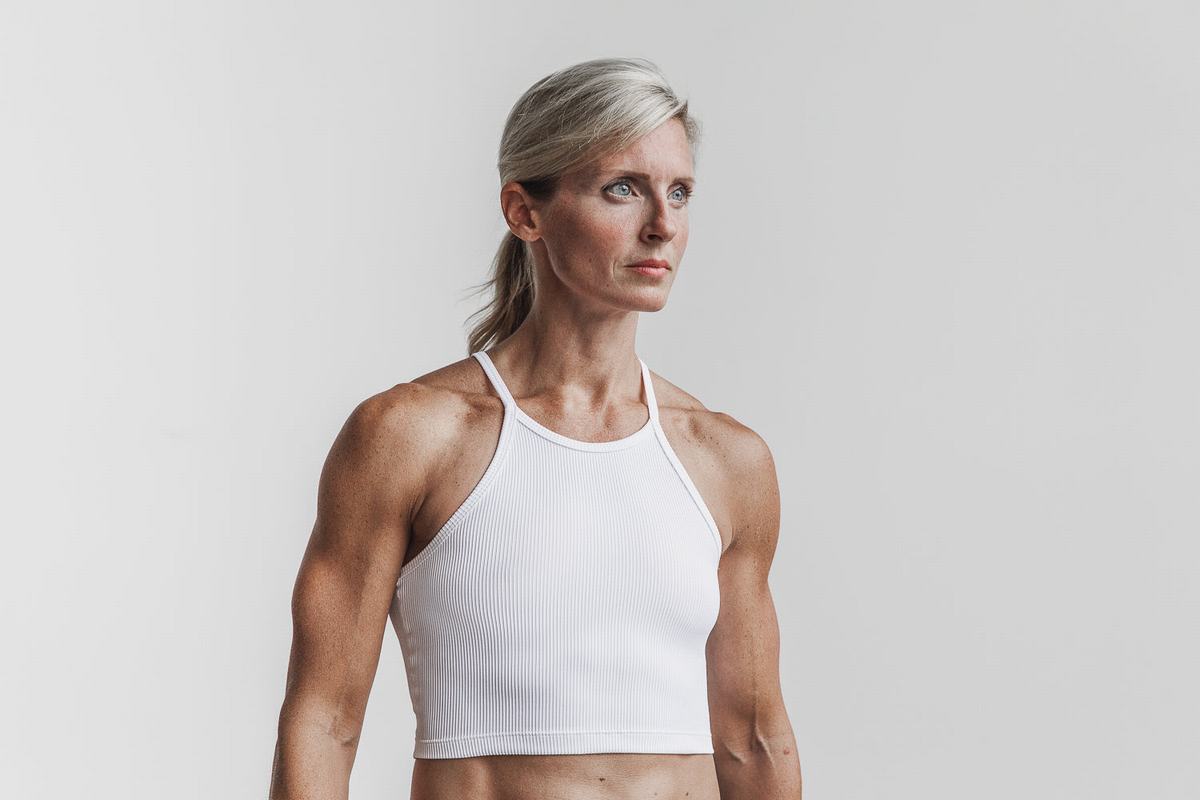 Debardeur Nobull Halter Crop Tank Ribbed Femme Blanche | AT6479310