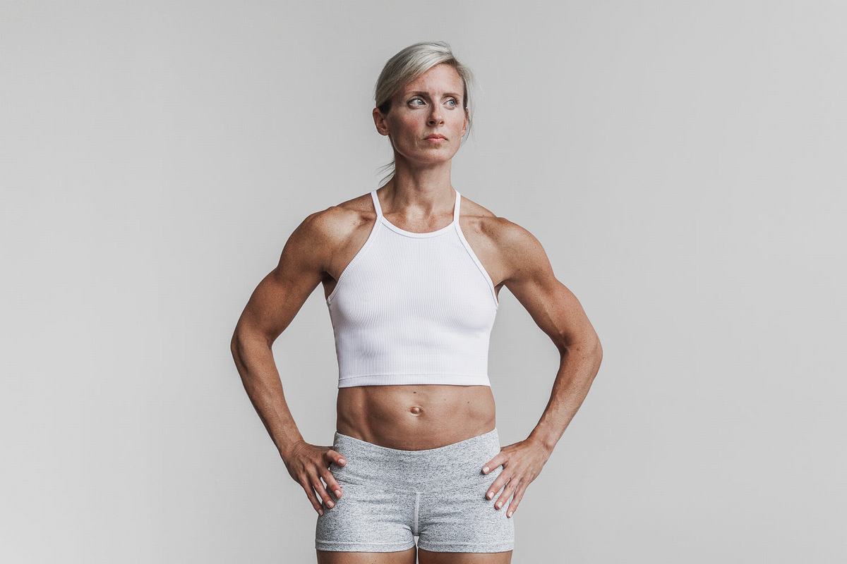 Debardeur Nobull Halter Crop Tank Ribbed Femme Blanche | AT6479310