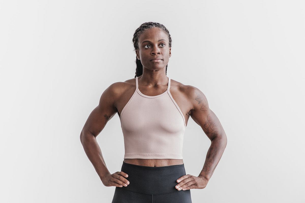Debardeur Nobull Halter Crop Tank Ribbed Femme Rose | JF3975821