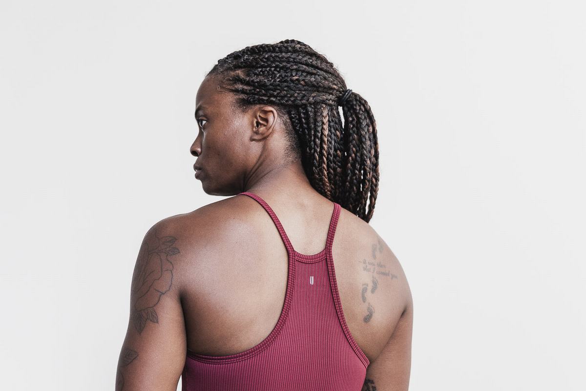 Debardeur Nobull Halter Crop Tank Ribbed Femme Rouge Foncé | OR8932751