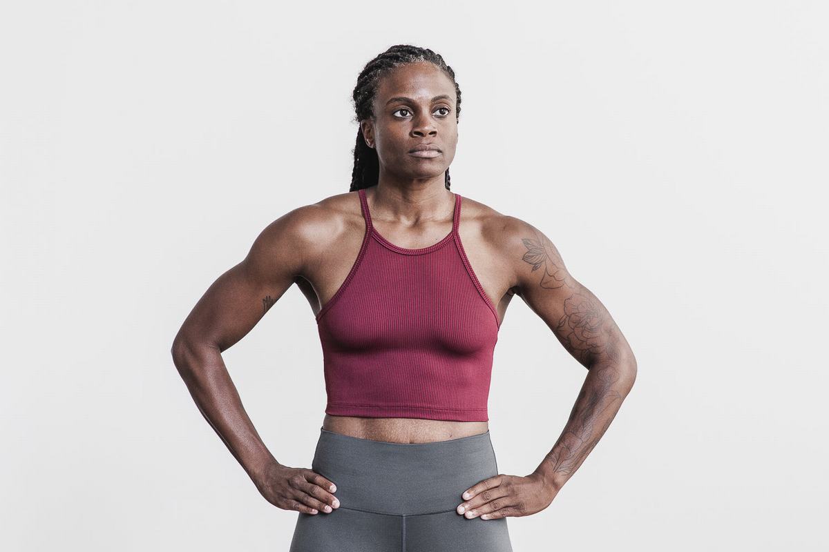 Debardeur Nobull Halter Crop Tank Ribbed Femme Rouge Foncé | OR8932751