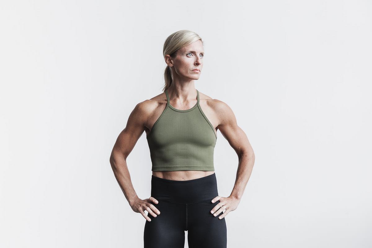 Debardeur Nobull Halter Crop Tank Ribbed Femme Vert | QO6394082