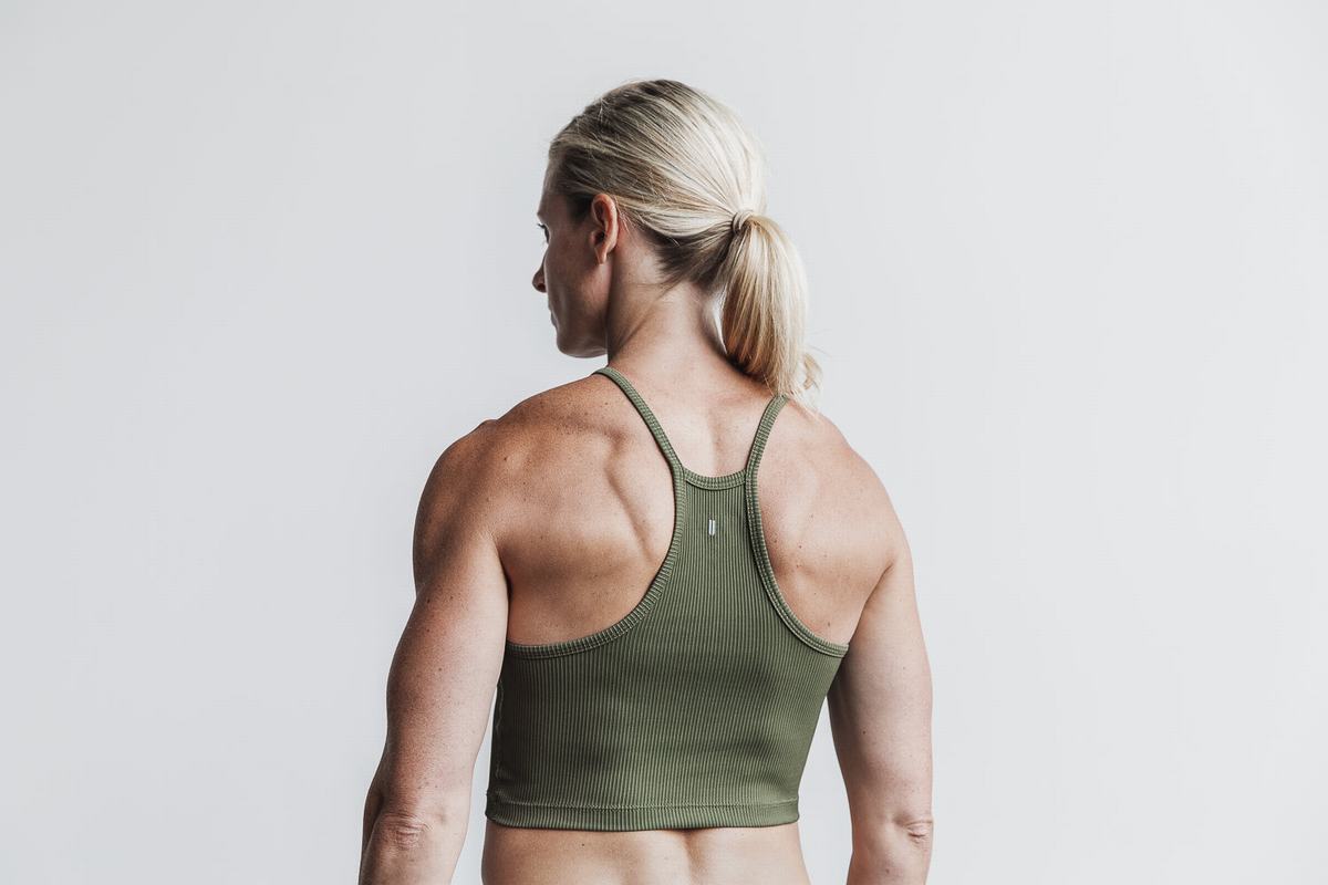 Debardeur Nobull Halter Crop Tank Ribbed Femme Vert | QO6394082