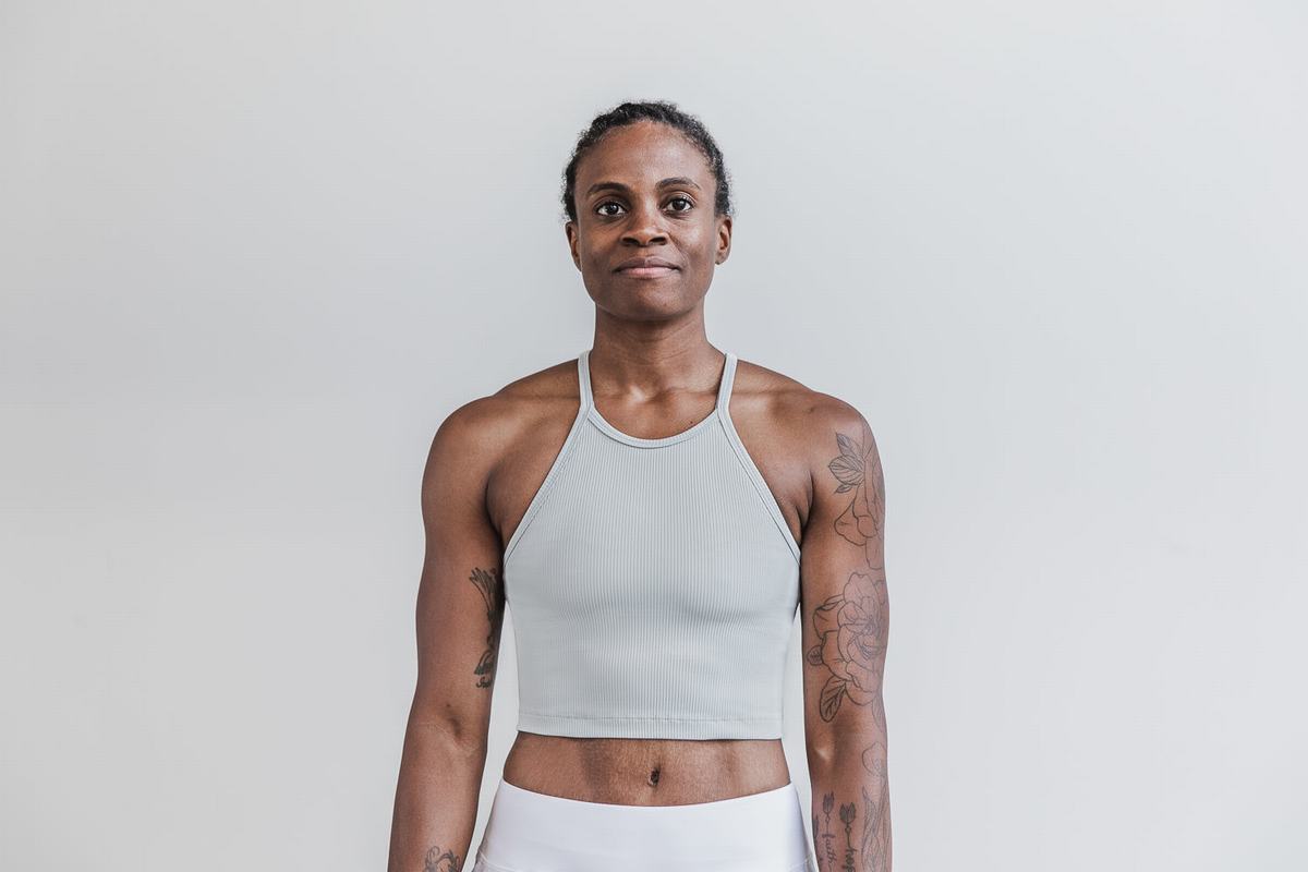 Debardeur Nobull Halter Crop Tank Ribbed Femme Grise | QZ3841250