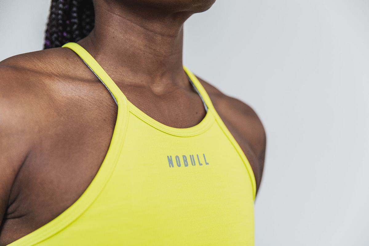 Debardeur Nobull Halter Tank Neon Ribbed Femme Jaune | VS5872436