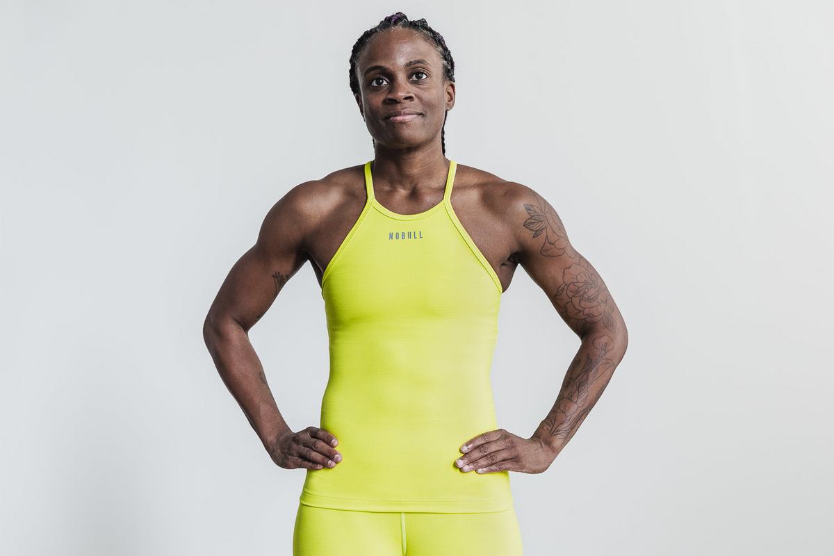 Debardeur Nobull Halter Tank Neon Ribbed Femme Jaune | VS5872436