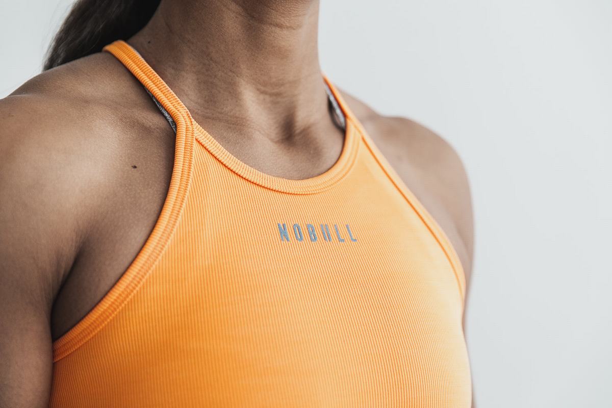 Debardeur Nobull Halter Tank Neon Ribbed Femme Orange | WQ8076935