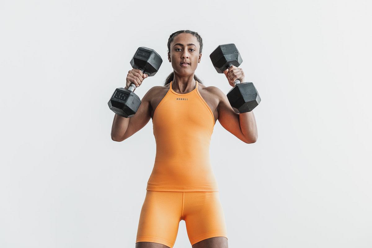 Debardeur Nobull Halter Tank Neon Ribbed Femme Orange | WQ8076935
