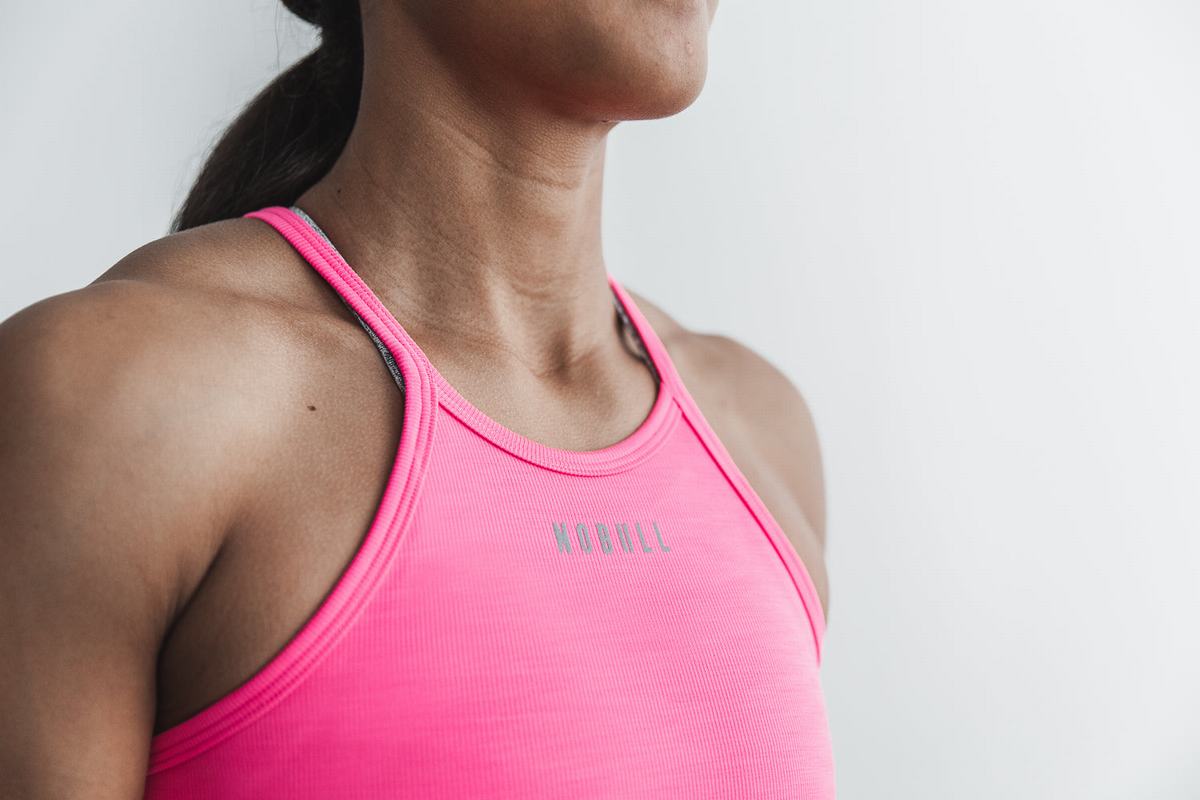Debardeur Nobull Halter Tank Neon Ribbed Femme Rose | ZM4873021