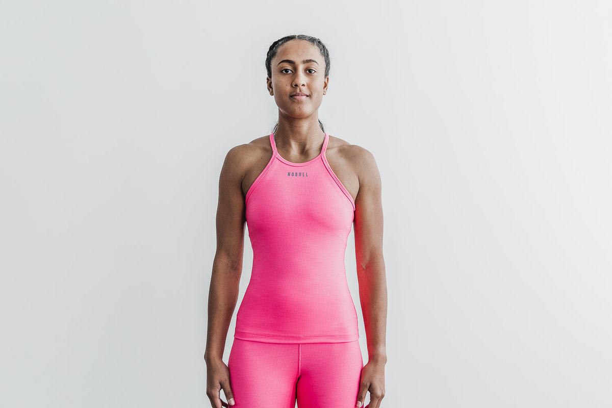 Debardeur Nobull Halter Tank Neon Ribbed Femme Rose | ZM4873021