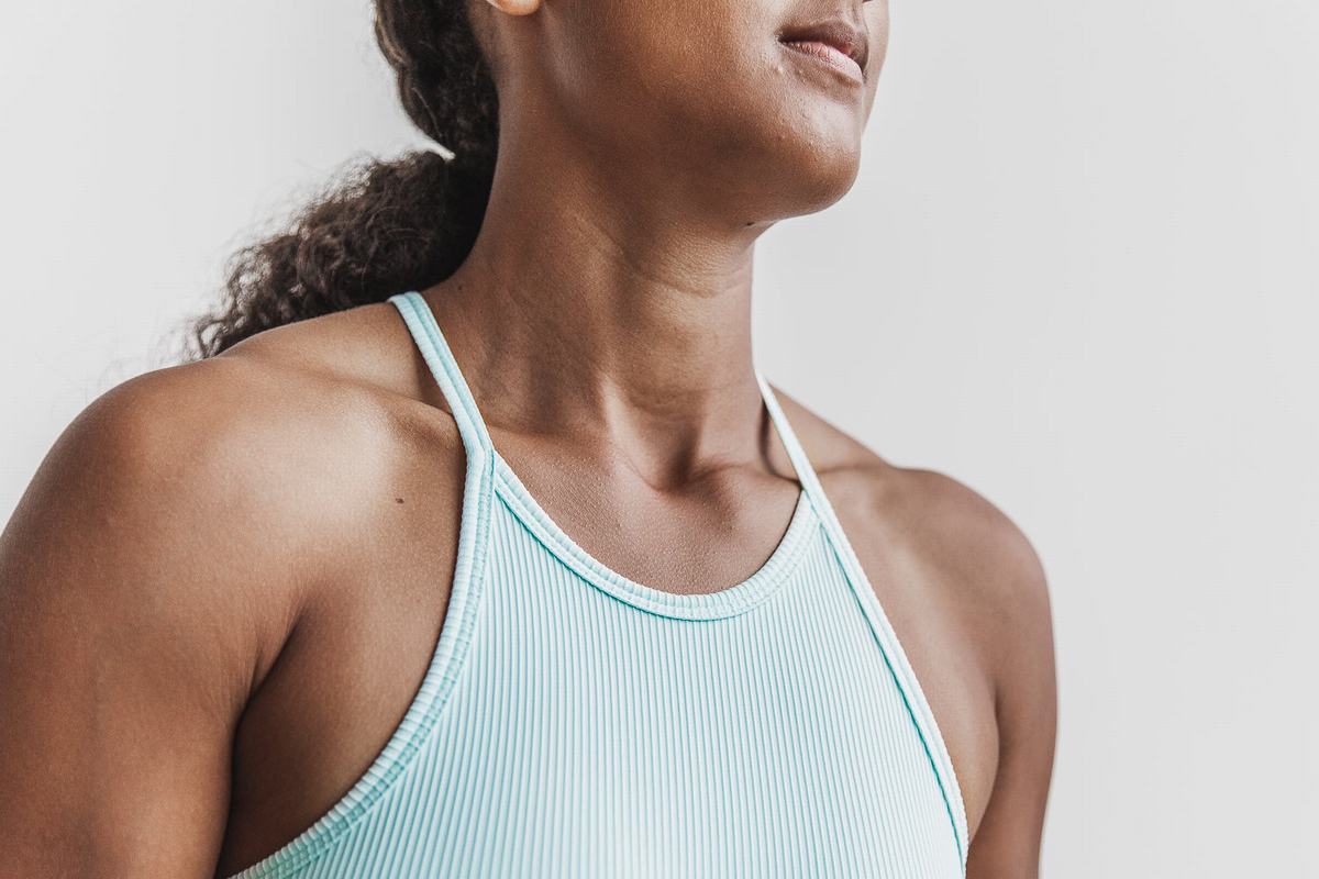 Debardeur Nobull Halter Tank Ribbed Femme Bleu | XA1806743