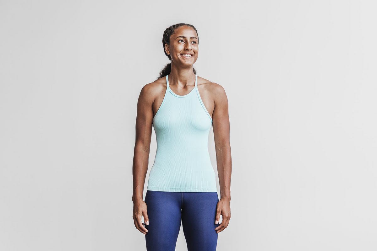 Debardeur Nobull Halter Tank Ribbed Femme Bleu | XA1806743