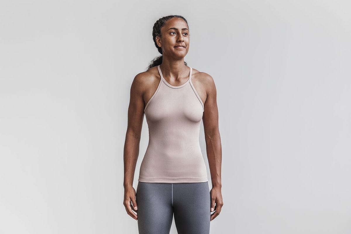 Debardeur Nobull Halter Tank Ribbed Femme Rose | XB4650178