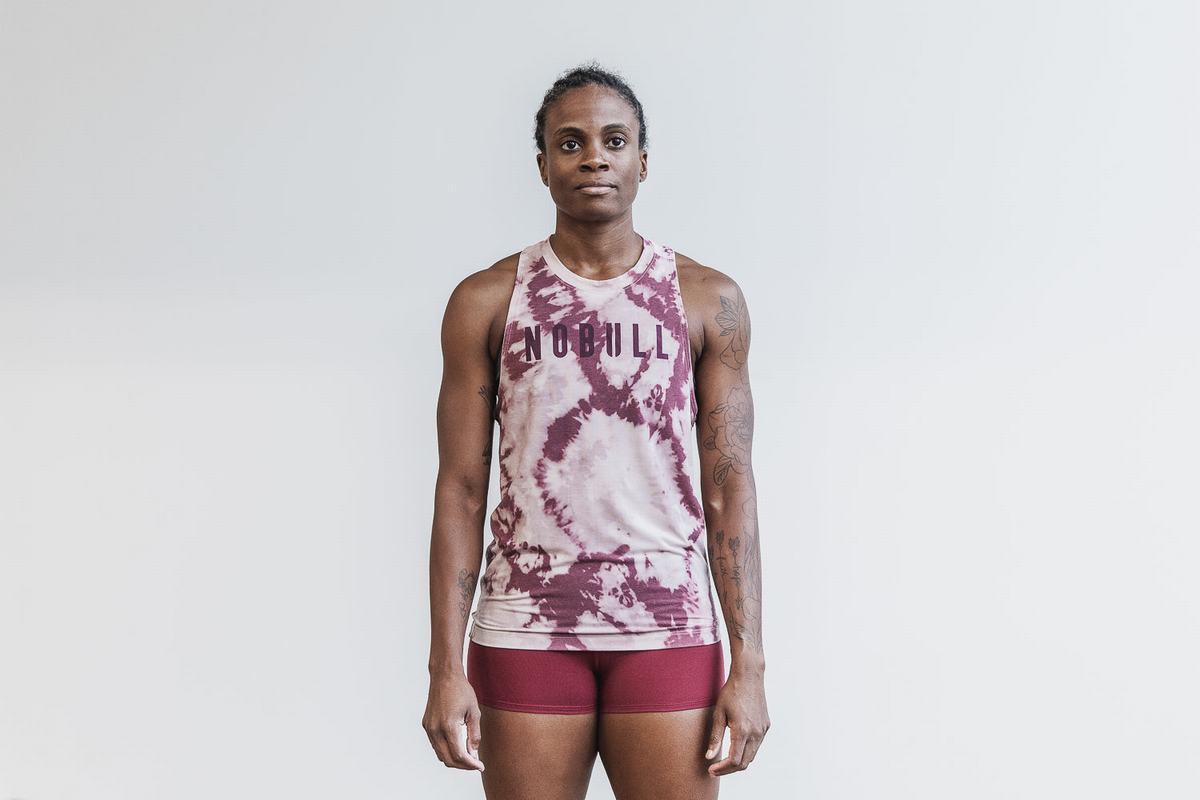 Debardeur Nobull High-Neck Tank Tie-Dye Femme Rose Rouge Foncé | EH5721430